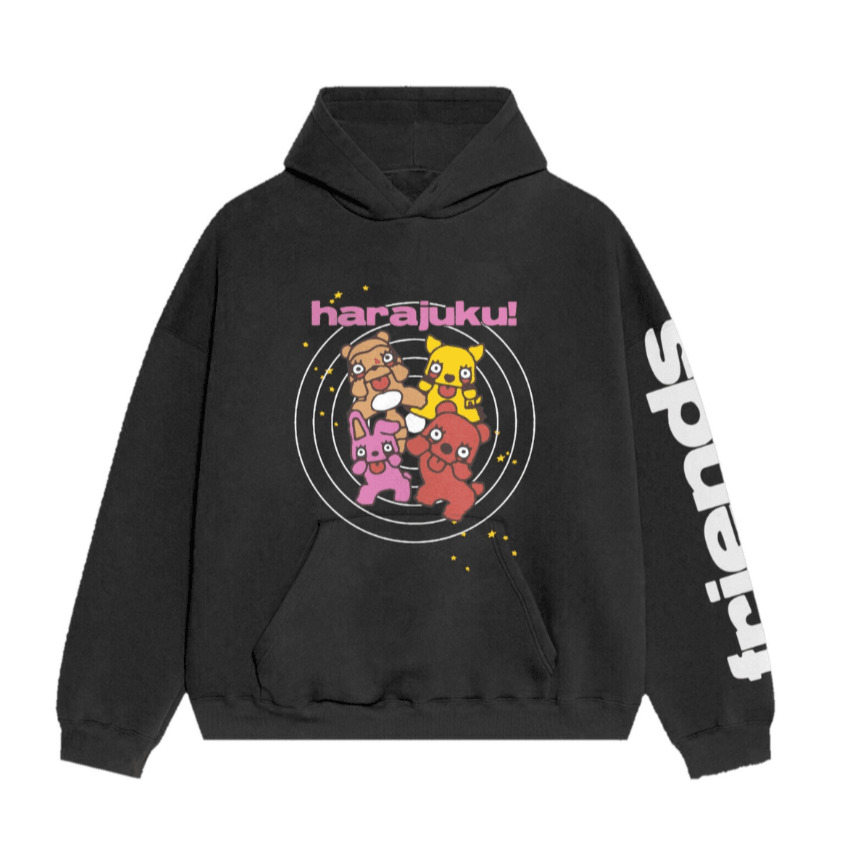 Kawaii Style 'Friends' Hoodie Black - Y2K Grunge, 90s Fashion, Retro Summer Outfit