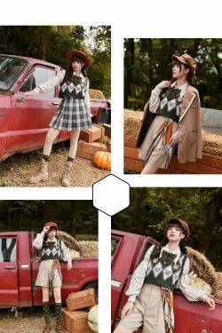 Kawaii Y2K Sweater Vest Bear Hearts Argyle - 90s Grunge, Retro, Pastel Goth, Summer Outfits