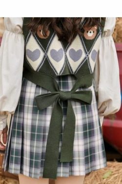 Kawaii Y2K Sweater Vest Bear Hearts Argyle - 90s Grunge, Retro, Pastel Goth, Summer Outfits