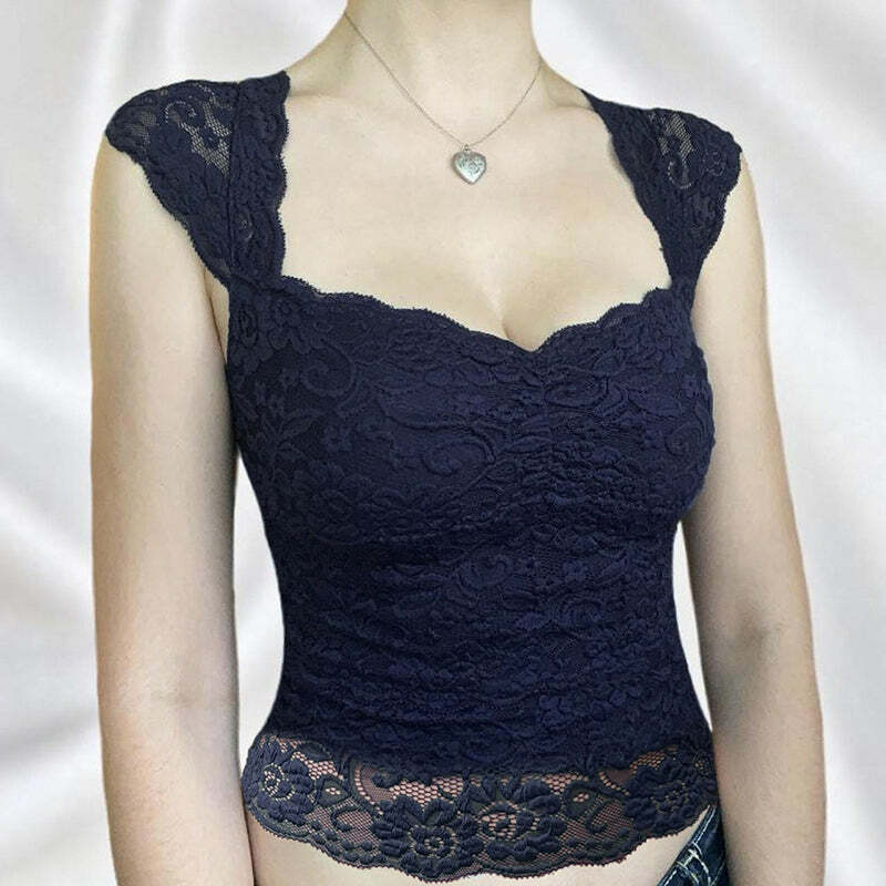 Kayce Square Neck Lace Top - Y2K Summer, 90s Fashion, Grunge, Retro, Pastel Goth, Y2K Party