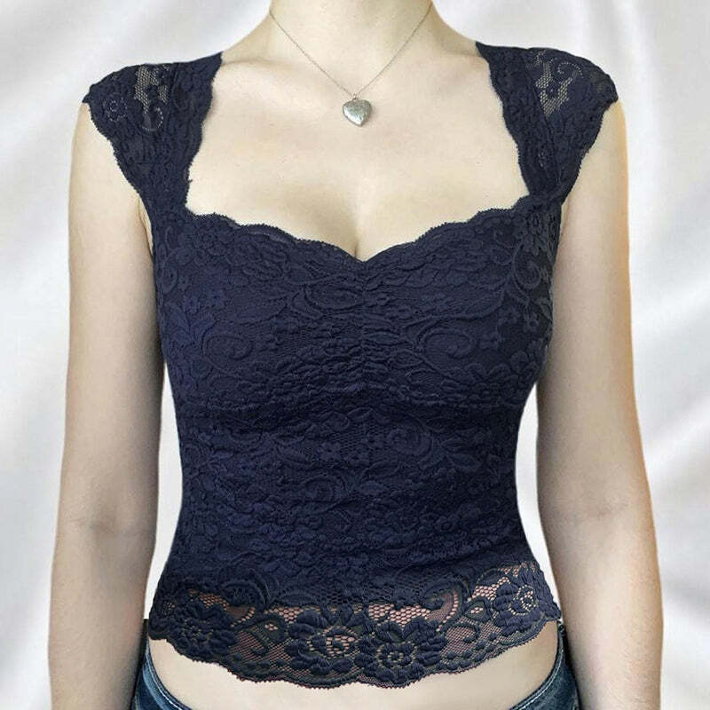 Kayce Square Neck Lace Top - Y2K Summer, 90s Fashion, Grunge, Retro, Pastel Goth, Y2K Party