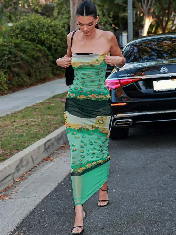 Kendall Mesh Maxi Dress - Y2K Summer Outfit, 90s Fashion, Grunge, Retro Style, Y2K Party Look