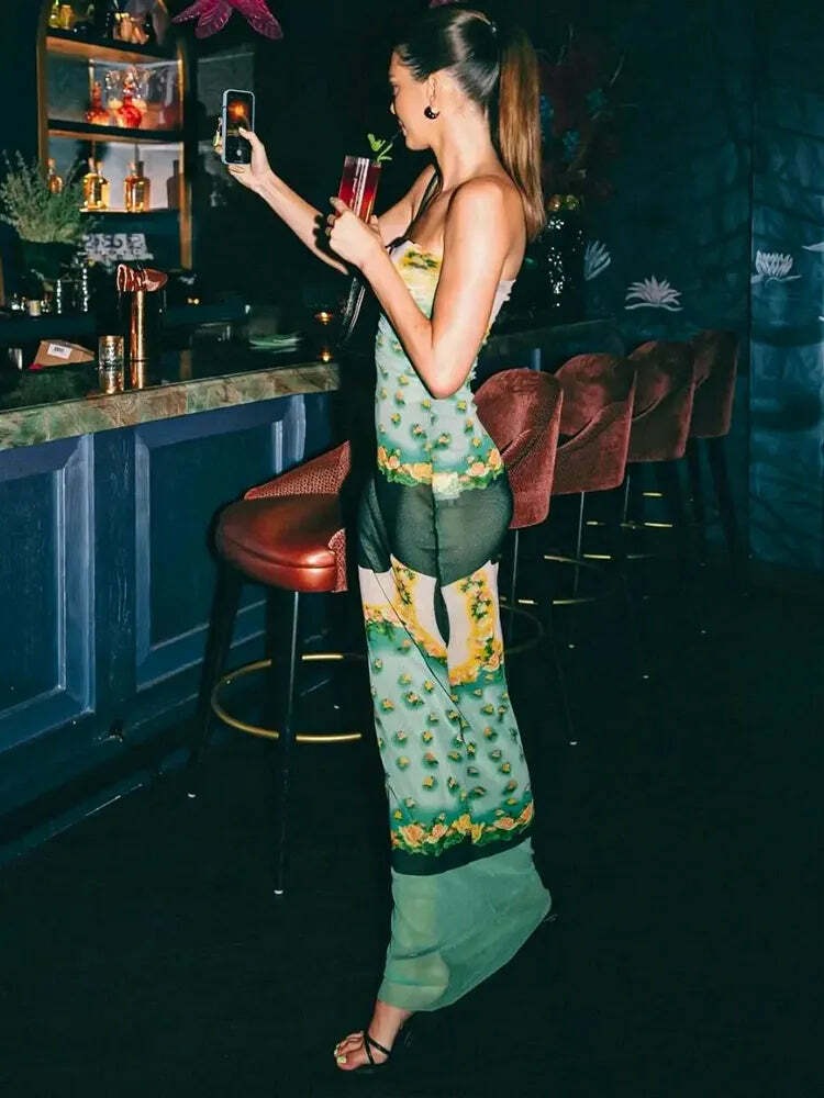 Kendall Mesh Maxi Dress - Y2K Summer Outfit, 90s Fashion, Grunge, Retro Style, Y2K Party Look
