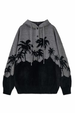 King Palm Knit Hoodie - Y2K Summer, 90s Grunge, Retro Style, Y2K Club & Party Outfits