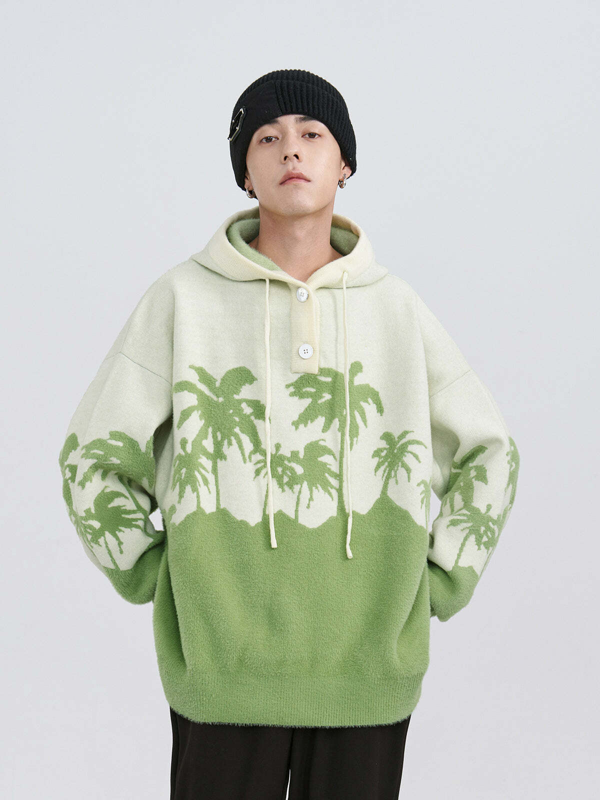 King Palm Knit Hoodie - Y2K Summer, 90s Grunge, Retro Style, Y2K Club & Party Outfits