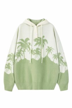 King Palm Knit Hoodie - Y2K Summer, 90s Grunge, Retro Style, Y2K Club & Party Outfits