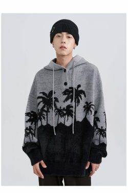 King Palm Knit Hoodie - Y2K Summer, 90s Grunge, Retro Style, Y2K Club & Party Outfits