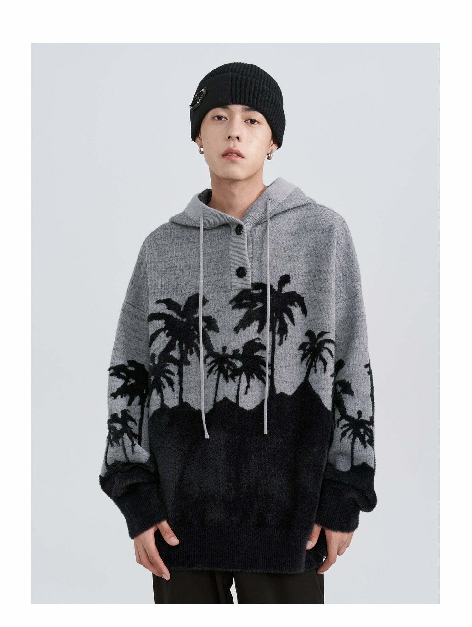 King Palm Knit Hoodie - Y2K Summer, 90s Grunge, Retro Style, Y2K Club & Party Outfits