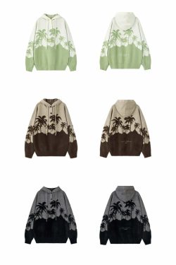 King Palm Y2K Knit Hoodie - Retro 90s Grunge, Summer Outfits, Pastel Goth, Y2K Fashion