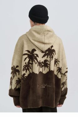 King Palm Y2K Knit Hoodie - Retro 90s Grunge, Summer Outfits, Pastel Goth, Y2K Fashion