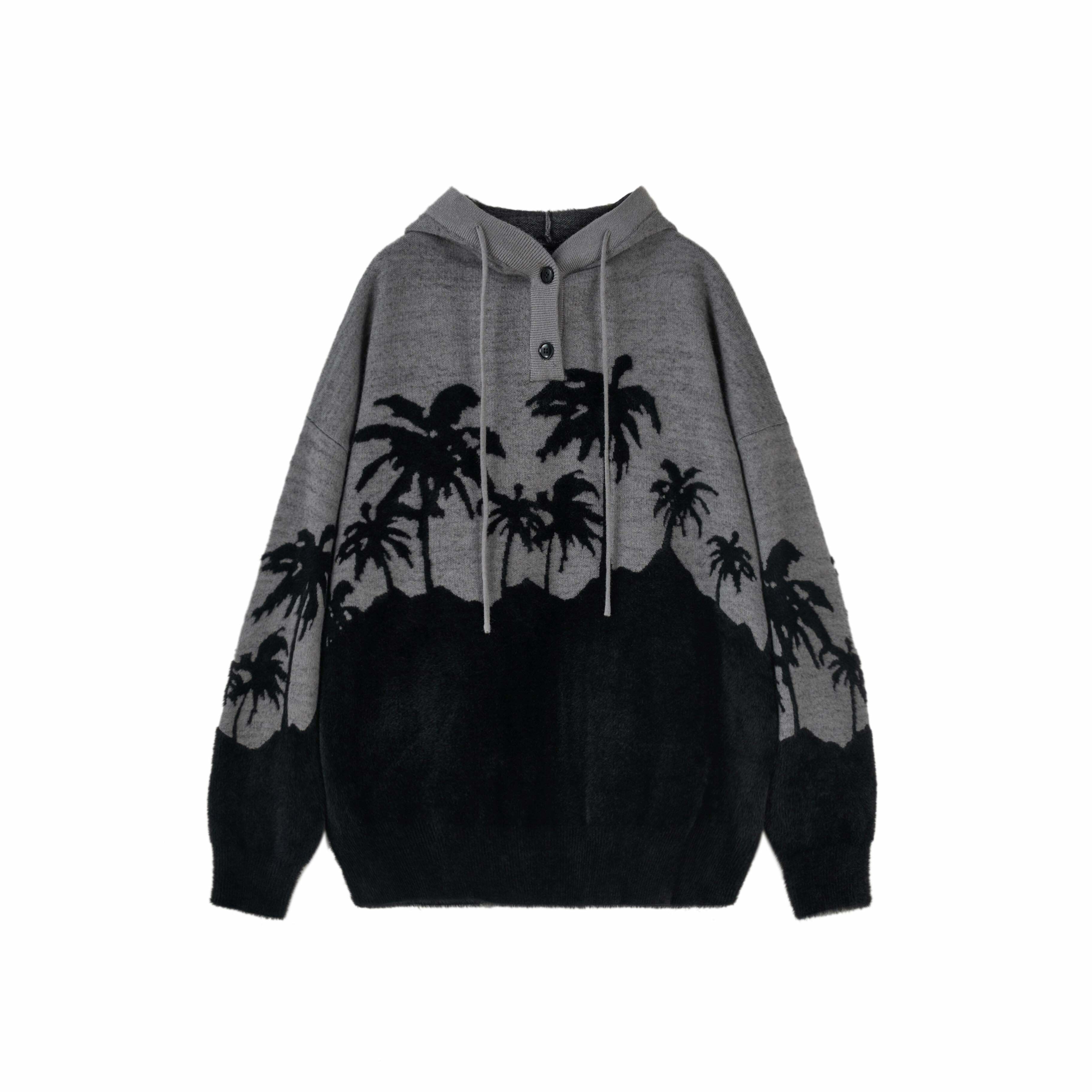 King Palm Y2K Knit Hoodie - Retro 90s Grunge, Summer Outfits, Pastel Goth, Y2K Fashion