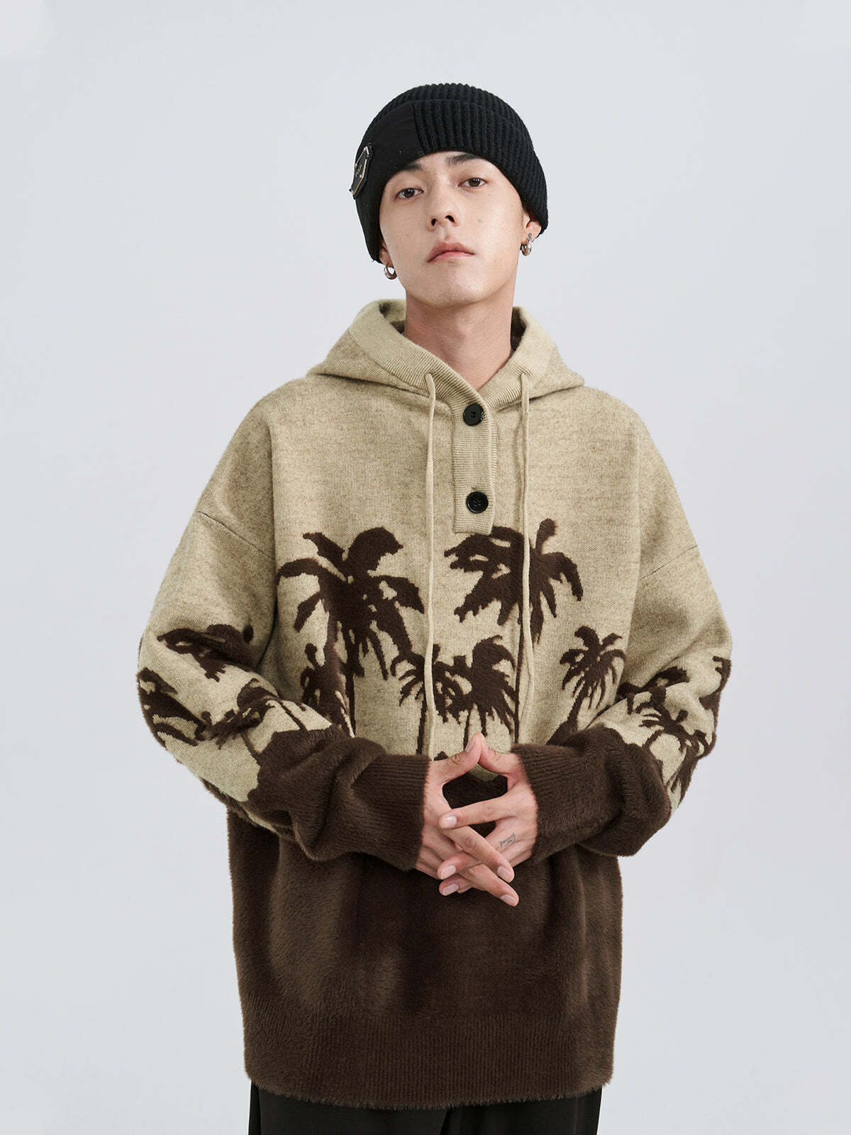 King Palm Y2K Knit Hoodie - Retro 90s Grunge, Summer Outfits, Pastel Goth, Y2K Fashion