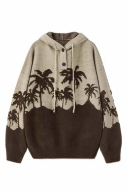 King Palm Y2K Knit Hoodie - Retro 90s Grunge, Summer Outfits, Pastel Goth, Y2K Fashion