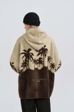 King Palm Y2K Knit Hoodie - Retro 90s Grunge, Summer Outfits, Pastel Goth, Y2K Fashion