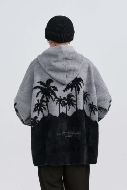 King Palm Y2K Knit Hoodie - Retro 90s Grunge, Summer Outfits, Pastel Goth, Y2K Fashion