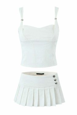 Kior Y2K Pleated Mini Skirt Set - 90s Grunge Summer Outfit, Retro Y2K Fashion for Women