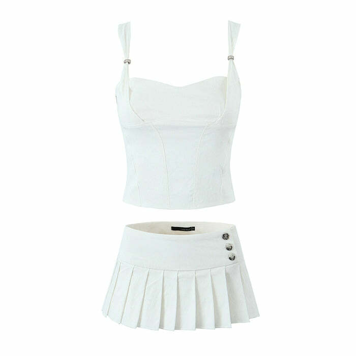Kior Y2K Pleated Mini Skirt Set - 90s Grunge Summer Outfit, Retro Y2K Fashion for Women