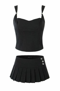 Kior Y2K Pleated Mini Skirt Set - 90s Grunge Summer Outfit, Retro Y2K Fashion for Women
