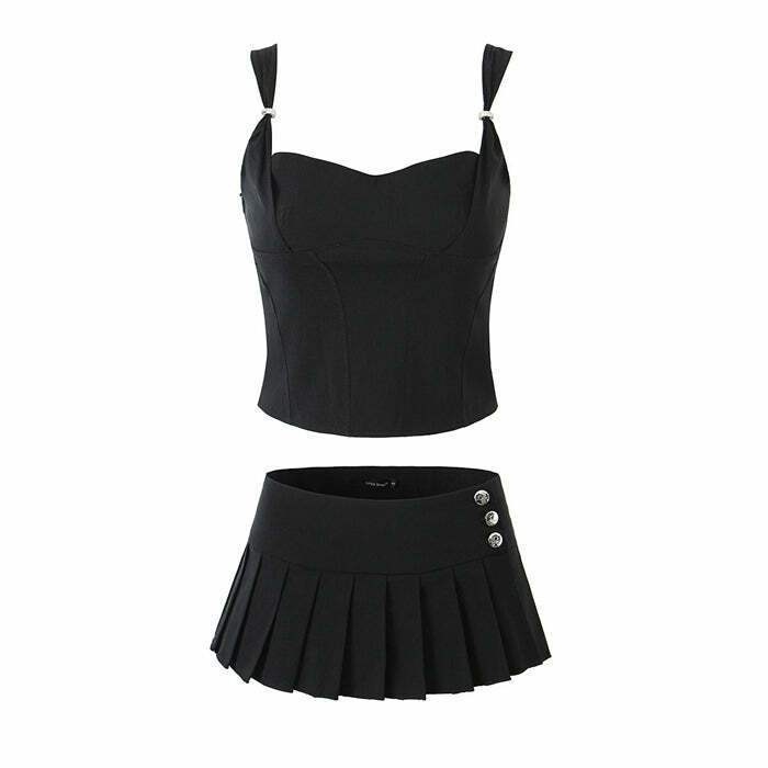 Kior Y2K Pleated Mini Skirt Set - 90s Grunge Summer Outfit, Retro Y2K Fashion for Women