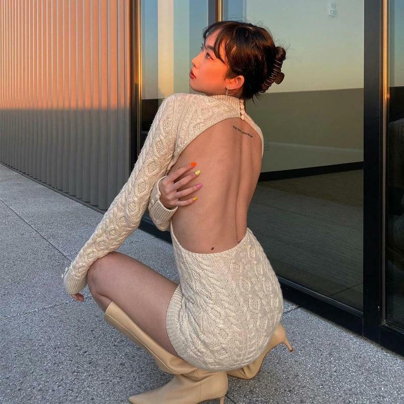 Klara Backless Knitted Dress - Y2K Summer Grunge Outfit, 90s Fashion, Retro Style