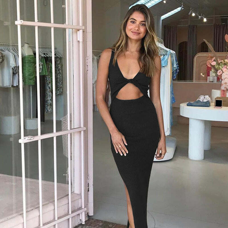Klara Y2K Bodycon Maxi Dress - 90s Grunge, Retro Summer, Party & Club Outfits for Women