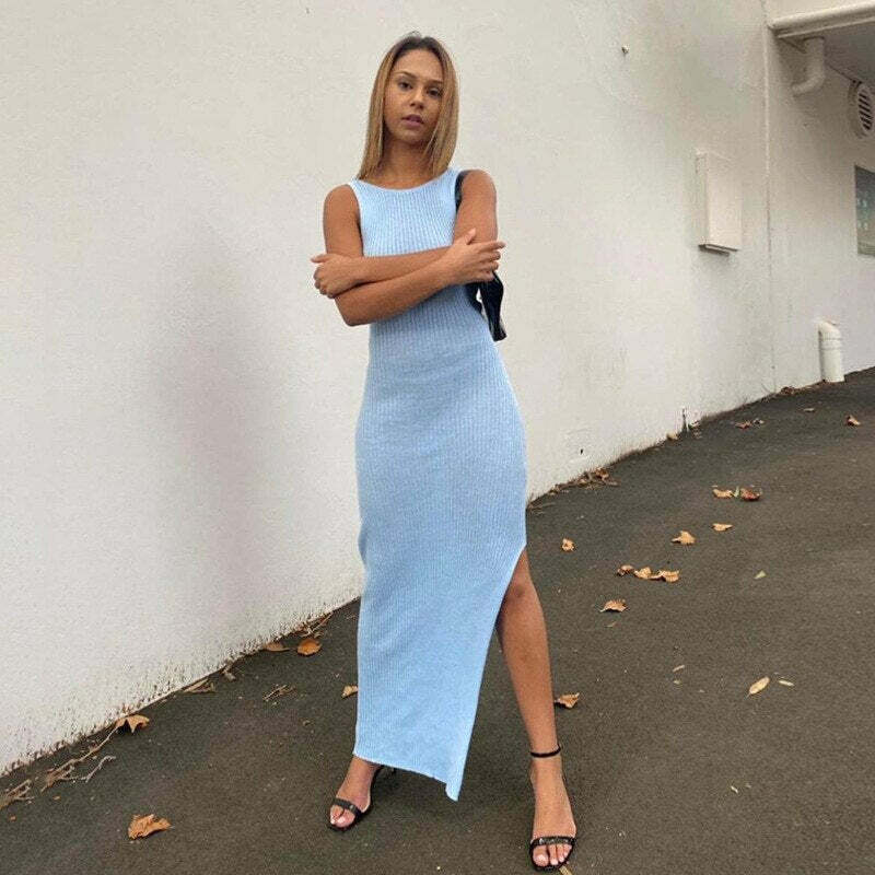 Klara Y2K Bodycon Maxi Dress - 90s Grunge, Retro Summer, Party & Club Outfits for Women