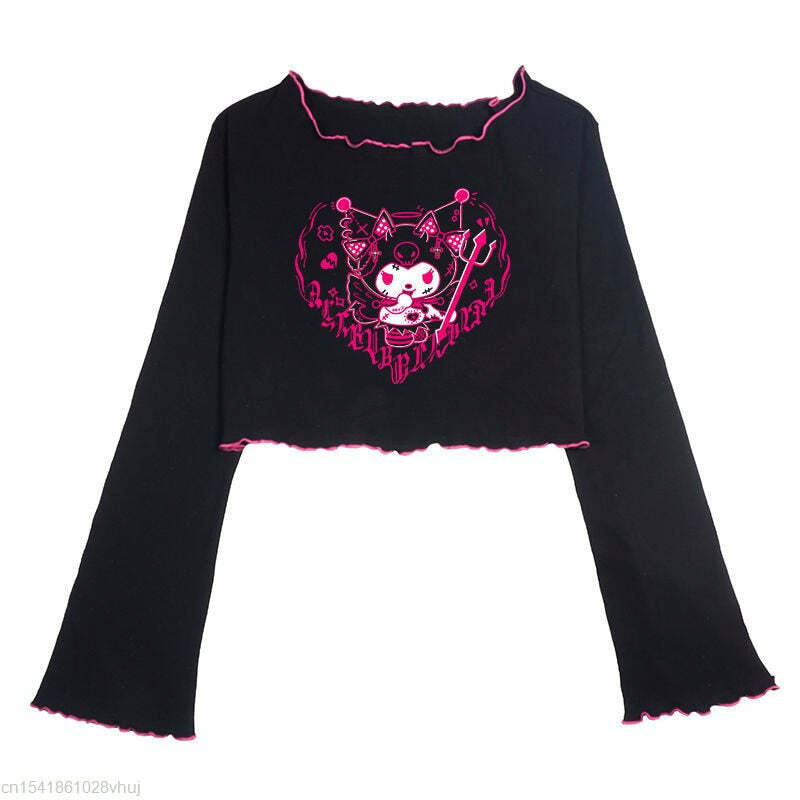 Kuromi Crop Top - Y2K Grunge, 90s Retro, Pastel Goth, Summer Y2K Outfits, Y2