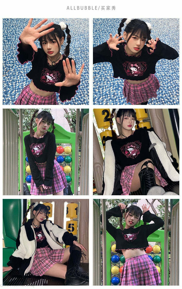 Kuromi Crop Top - Y2K Grunge, 90s Retro, Pastel Goth, Summer Y2K Outfits, Y2