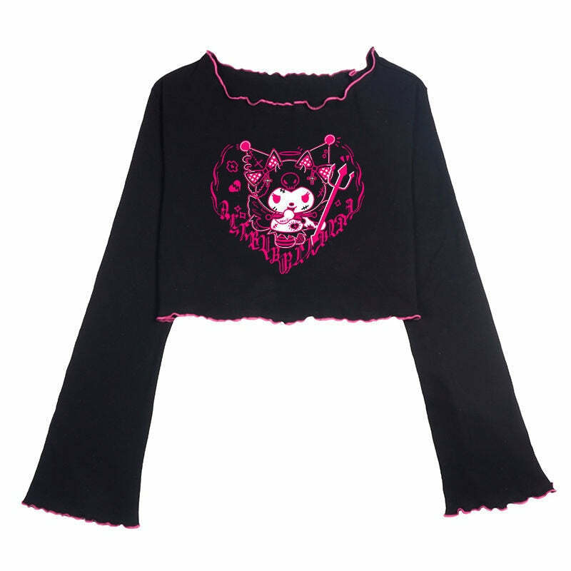Kuromi Crop Top - Y2K Grunge, 90s Retro, Pastel Goth, Summer Y2K Outfits, Y2