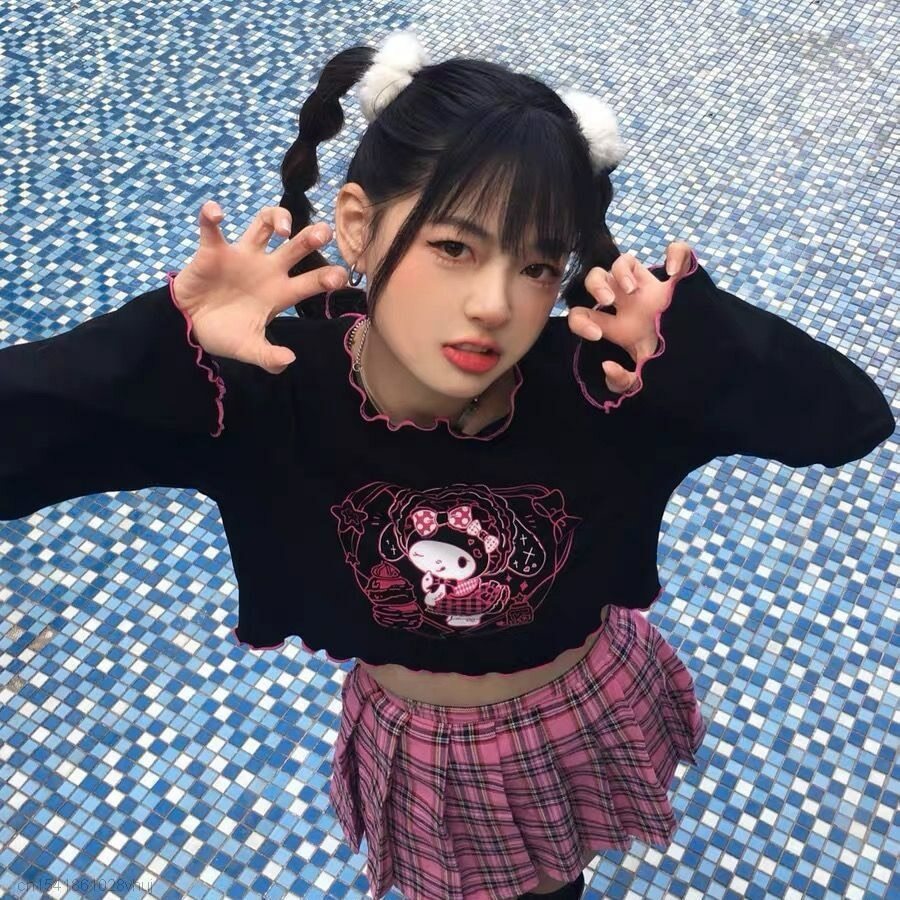 Kuromi Crop Top - Y2K Grunge, 90s Retro, Pastel Goth, Summer Y2K Outfits, Y2