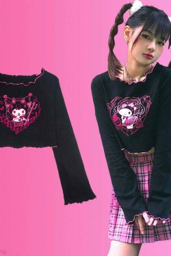 Kuromi Crop Top - Y2K Grunge, 90s Retro, Pastel Goth, Summer Y2K Outfits, Y2