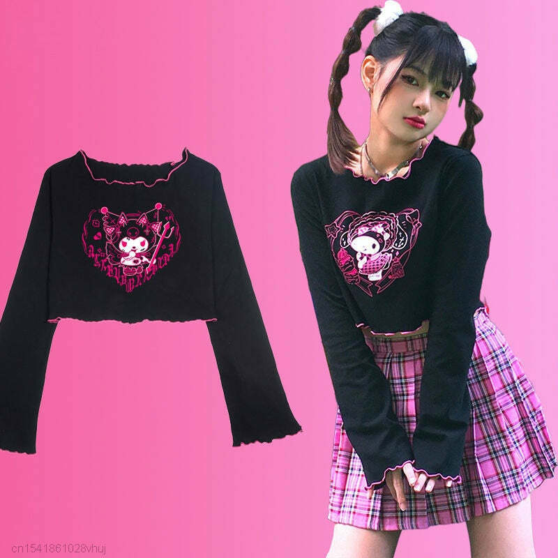 Kuromi Crop Top - Y2K Grunge, 90s Retro, Pastel Goth, Summer Y2K Outfits, Y2