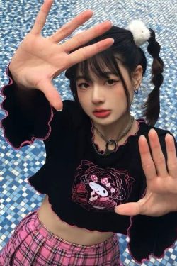 Kuromi Crop Top - Y2K Grunge, 90s Retro, Pastel Goth, Summer Y2K Outfits, Y2