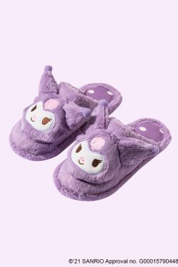 Kuromi Fluffy House Slippers - MINISO x SANRIO, Y2K Grunge, 90s Retro, Pastel Goth Style