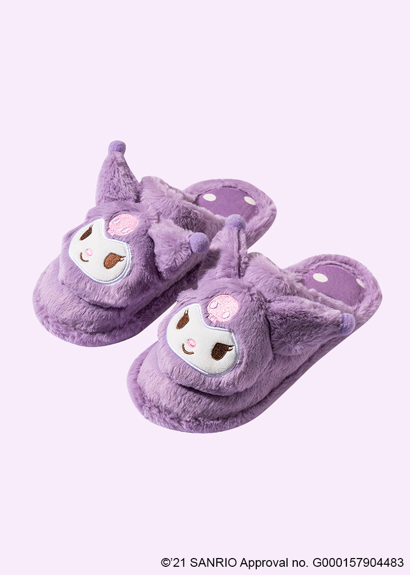 Kuromi Fluffy House Slippers - MINISO x SANRIO, Y2K Grunge, 90s Retro, Pastel Goth Style
