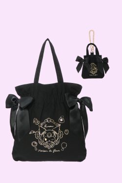 Kuromi x Maison de FLEUR Y2K Grunge Gingham Ribbon Tote Bag - Retro 90s Fashion Accessory