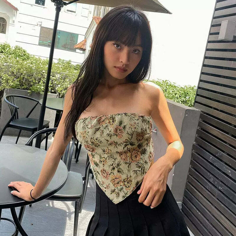 Laia Vintage Floral Strapless Tube Top - Y2K Summer, 90s Grunge, Retro Party Outfit