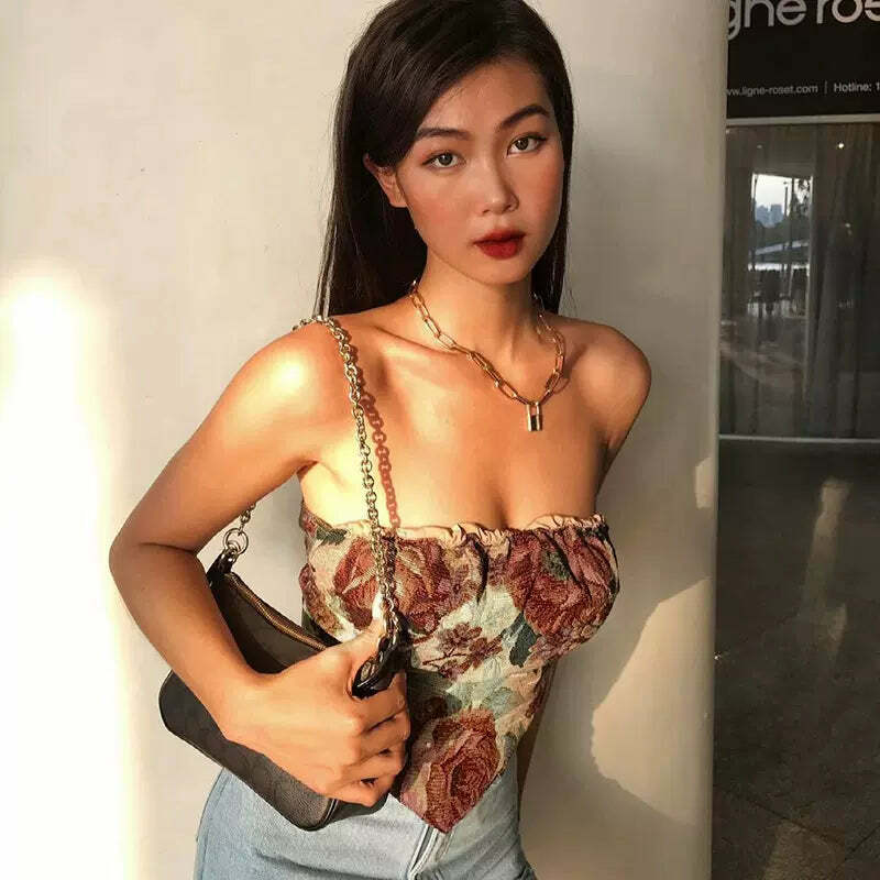 Laia Vintage Floral Strapless Tube Top - Y2K Summer, 90s Grunge, Retro Party Outfit