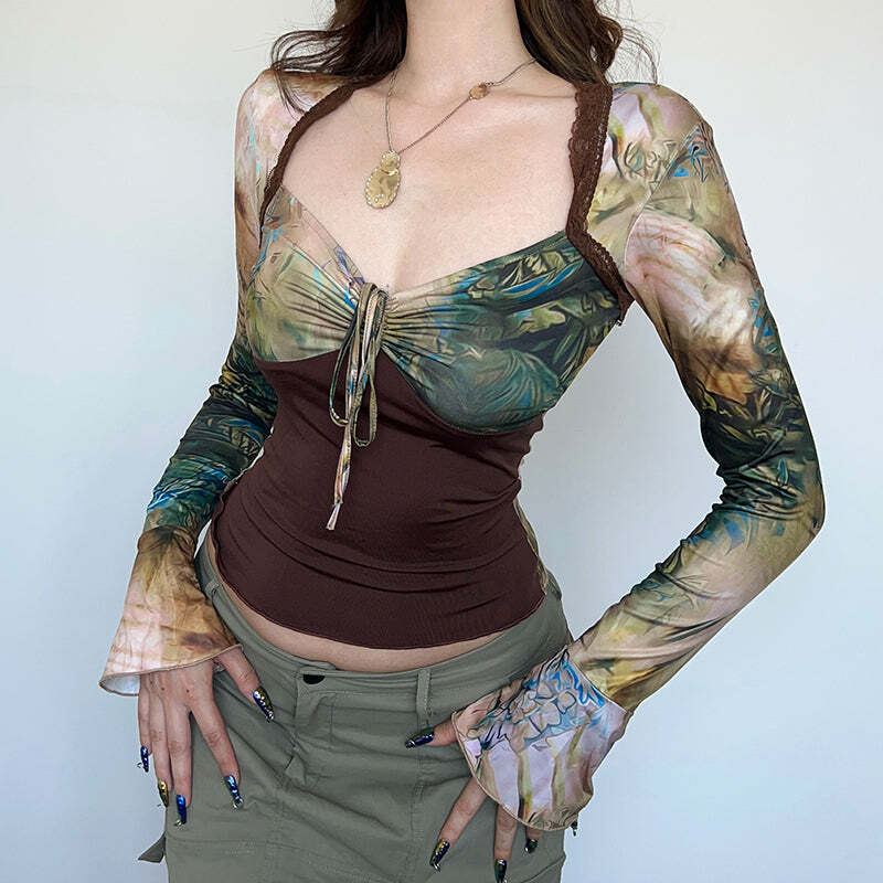 Lakelyn Flare Long Sleeve Top - Y2K Summer, 90s Grunge, Retro Style, Pastel Goth, Y2K Club