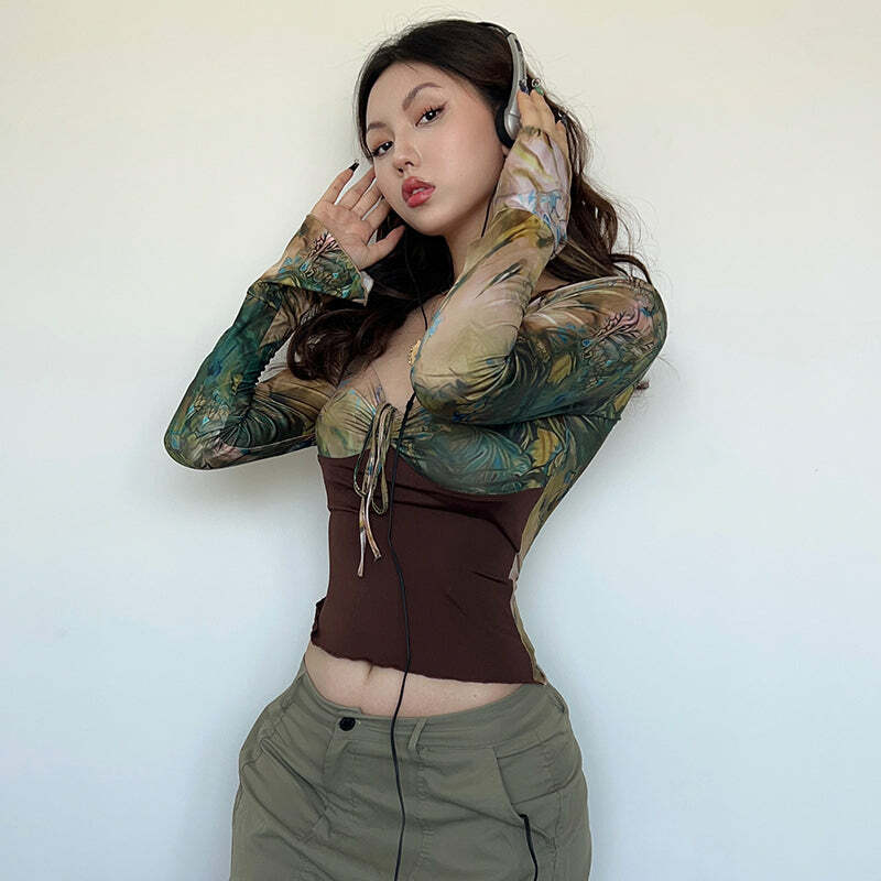 Lakelyn Flare Long Sleeve Top - Y2K Summer, 90s Grunge, Retro Style, Pastel Goth, Y2K Club
