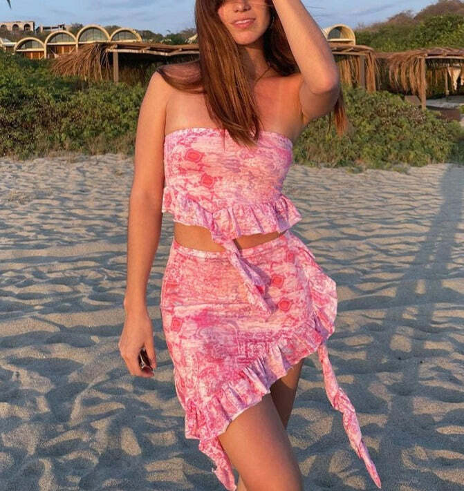 Laura Ruffle Skirt Set - Y2K Summer Outfit, 90s Grunge Fashion, Retro Style, Pastel Goth