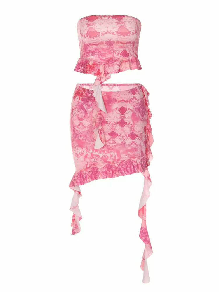 Laura Ruffle Skirt Set - Y2K Summer Outfit, 90s Grunge Fashion, Retro Style, Pastel Goth