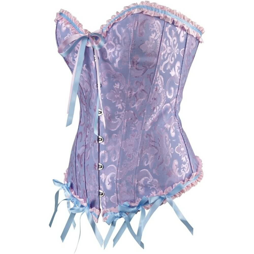 Lavender Gothic Ruffle Trim Overbust Corset - Y2K Grunge, 90s Fashion, Retro Summer Outfit