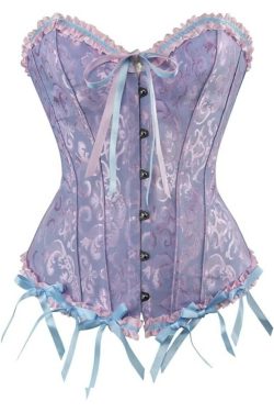 Lavender Gothic Ruffle Trim Overbust Corset - Y2K Grunge, 90s Fashion, Retro Summer Outfit