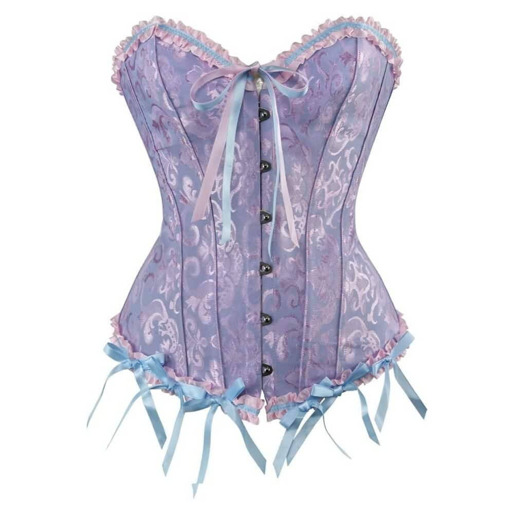 Lavender Gothic Ruffle Trim Overbust Corset - Y2K Grunge, 90s Fashion, Retro Summer Outfit