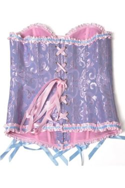 Lavender Gothic Ruffle Trim Overbust Corset - Y2K Grunge, 90s Fashion, Retro Summer Outfit