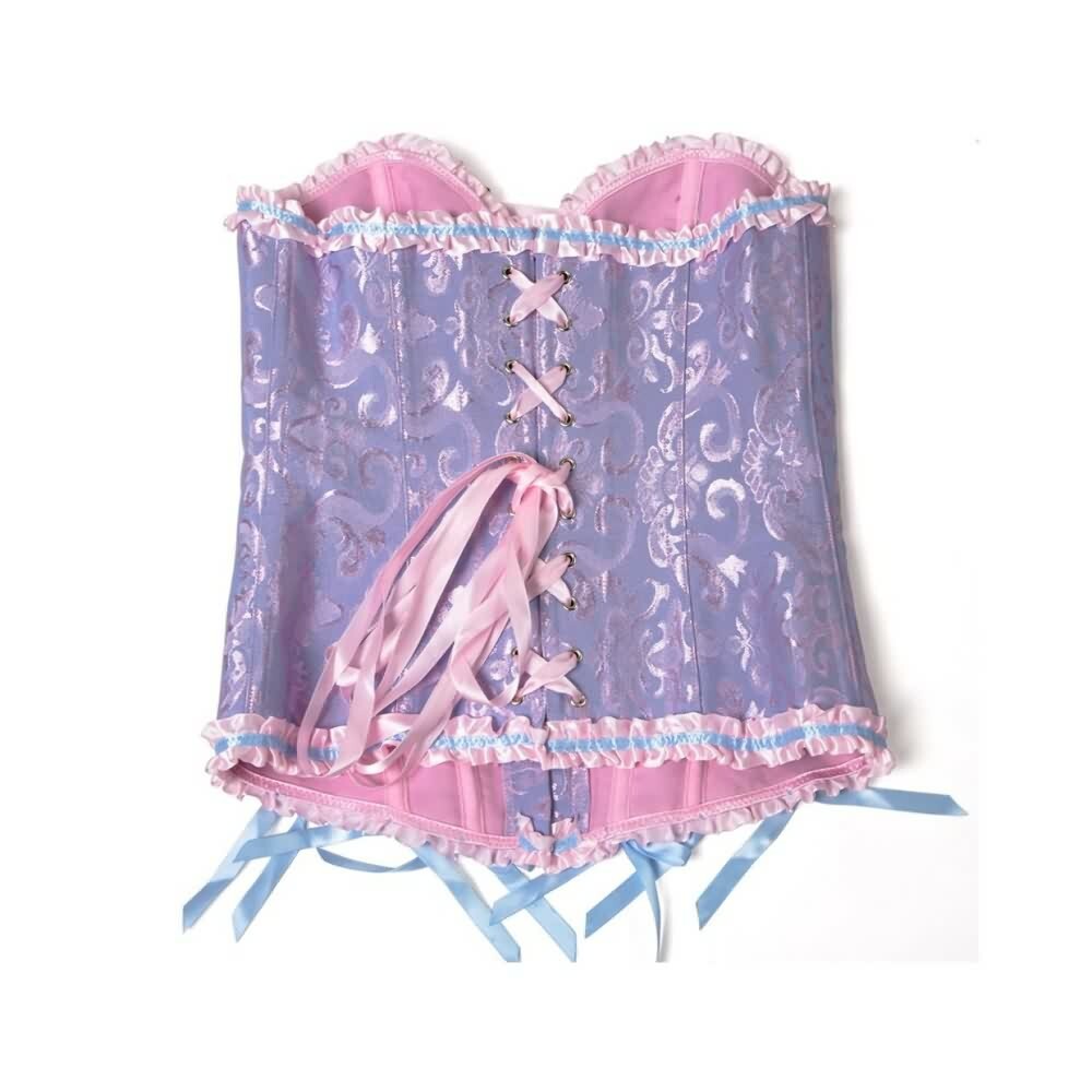 Lavender Gothic Ruffle Trim Overbust Corset - Y2K Grunge, 90s Fashion, Retro Summer Outfit
