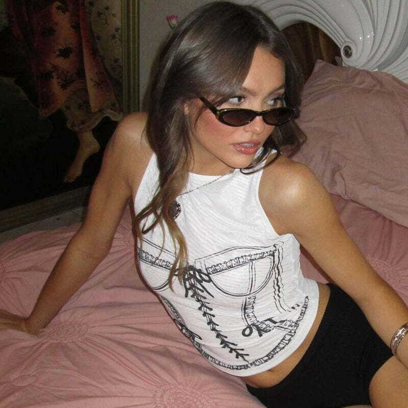 Lavinia Printed Top - Y2K Summer Grunge, 90s Retro, Pastel Goth, Y2K Party & Club Outfits