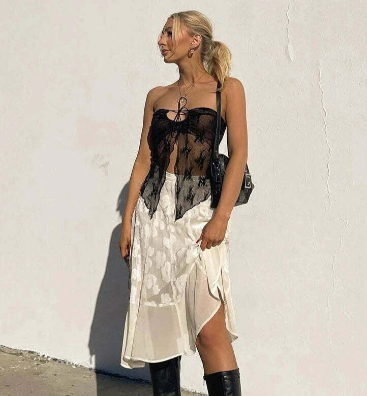 Laya Lace Skirt Set - Y2K Summer Grunge Outfit, 90s Fashion, Retro Style, Pastel Goth