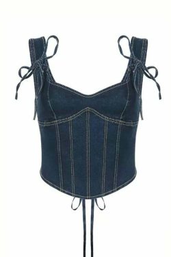 Lena Strappy Denim Corset Top - Y2K Summer Grunge, 90s Retro, Y2K Party & Club Outfits